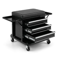 3-Drawer Tool Chest Rolling Mechanic Seat with Tool Trays,350Lbs Max Weight Capacity,Black — Studio Shot