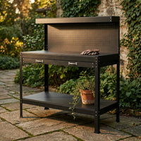 45 .3 In. Outdoor Garden Black Wooden 2-Tier Workbench Trellis with 2-Drawers — Studio Shot