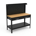 45 .3 In. Outdoor Garden Black Wooden 2-Tier Workbench Trellis with 2-Drawers