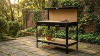 45 .3 In. Outdoor Garden Black Wooden 2-Tier Workbench Trellis with 2-Drawers — Lifestyle