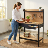 45 .3 In. Outdoor Garden Black Wooden 2-Tier Workbench Trellis with 2-Drawers — Lifestyle