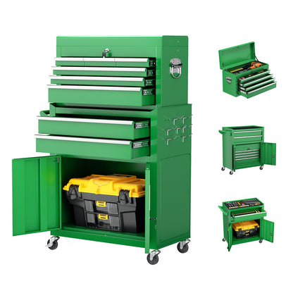 8-Drawer 2 in 1 Rolling Tool Chest Cabinet Garage Storage Toolbox with Detachable Top Tool Box and Universal Lockable Wheels