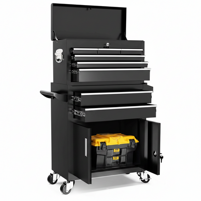 2-IN-1 Tool Chest & Cabinet, Large Capacity 8-Drawer Rolling Tool Box Organizer with Wheels Lockable, Black
