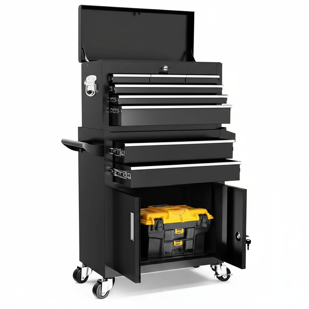 2-IN-1 Tool Chest & Cabinet, Large Capacity 8-Drawer Rolling Tool Box Organizer with Wheels Lockable, Black