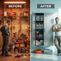Asti Wood Wall Mounted Garage Cabinet in Gray (31.4 In. W X 78.7 In. H X 19.6 In. D) — Before & After