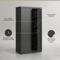 Elite Series 36 In. W X 72 In. H X 24 In. D 22-Gauge 5-Shelf Steel Freestanding Garage Storage Cabinet in Black — infographic