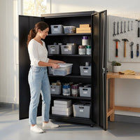 Elite Series 36 In. W X 72 In. H X 24 In. D 22-Gauge 5-Shelf Steel Freestanding Garage Storage Cabinet in Black — Lifestyle