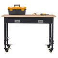 48 In. X 24 In. Adjustable Workbench, 2000 Lbs Capacity Heavy Duty Rubber Wood Table with Drawer & 4 Rolling Casters