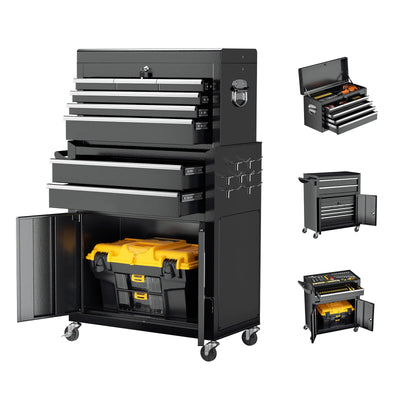 8-Drawer 2 in 1 Rolling Tool Chest Cabinet Garage Storage Toolbox with Detachable Top Tool Box and Universal Lockable Wheels
