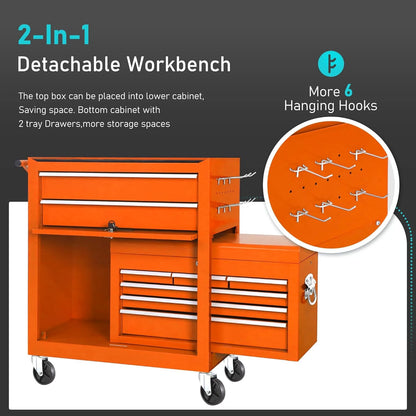 8-Drawer 2 in 1 Rolling Tool Chest Cabinet Garage Storage Toolbox with Detachable Top Tool Box and Universal Lockable Wheels