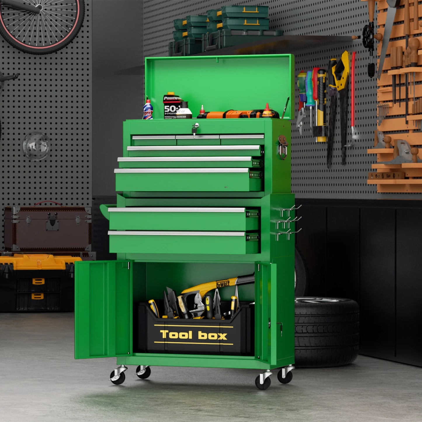 8-Drawer 2 in 1 Rolling Tool Chest Cabinet Garage Storage Toolbox with Detachable Top Tool Box and Universal Lockable Wheels