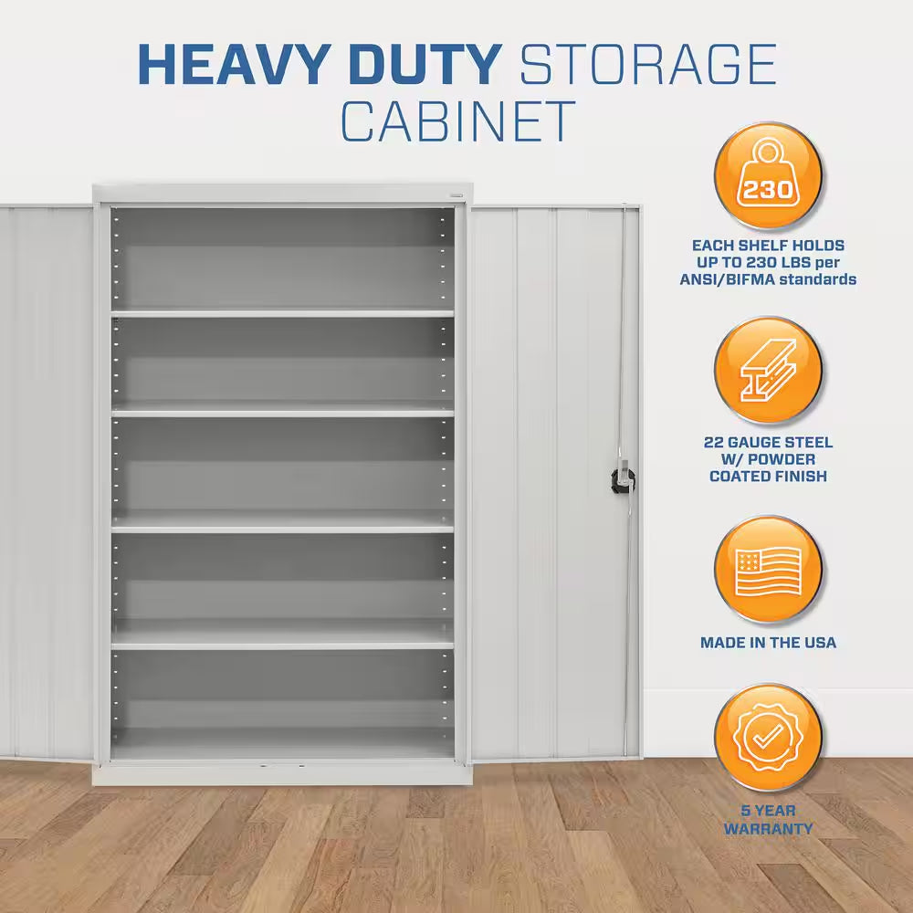 Elite Series 46 In. W X 72 In. H X 24 In. D 22-Gauge 5-Shelf Steel Freestanding Garage Storage Cabinet in Dove Gray