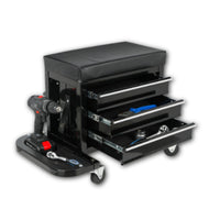 3-Drawer Tool Chest Rolling Mechanic Seat with Tool Trays,350Lbs Max Weight Capacity,Black