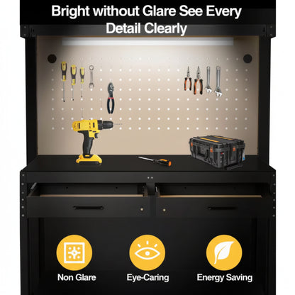600 Lbs. Capacity Workbench W/ 120-Volt LED Work Light, A3 Steel Work Table for Garage Tool Storage, Workshop, Basement